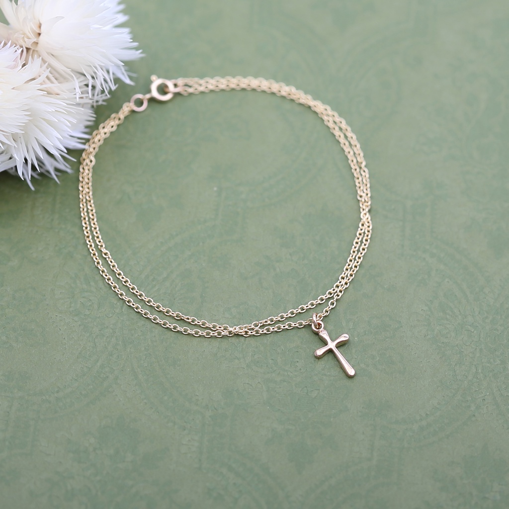 【Angel & Me】簡約 水滴 十字架 14KGF 包金手鍊 腳鍊 生日禮物, , large