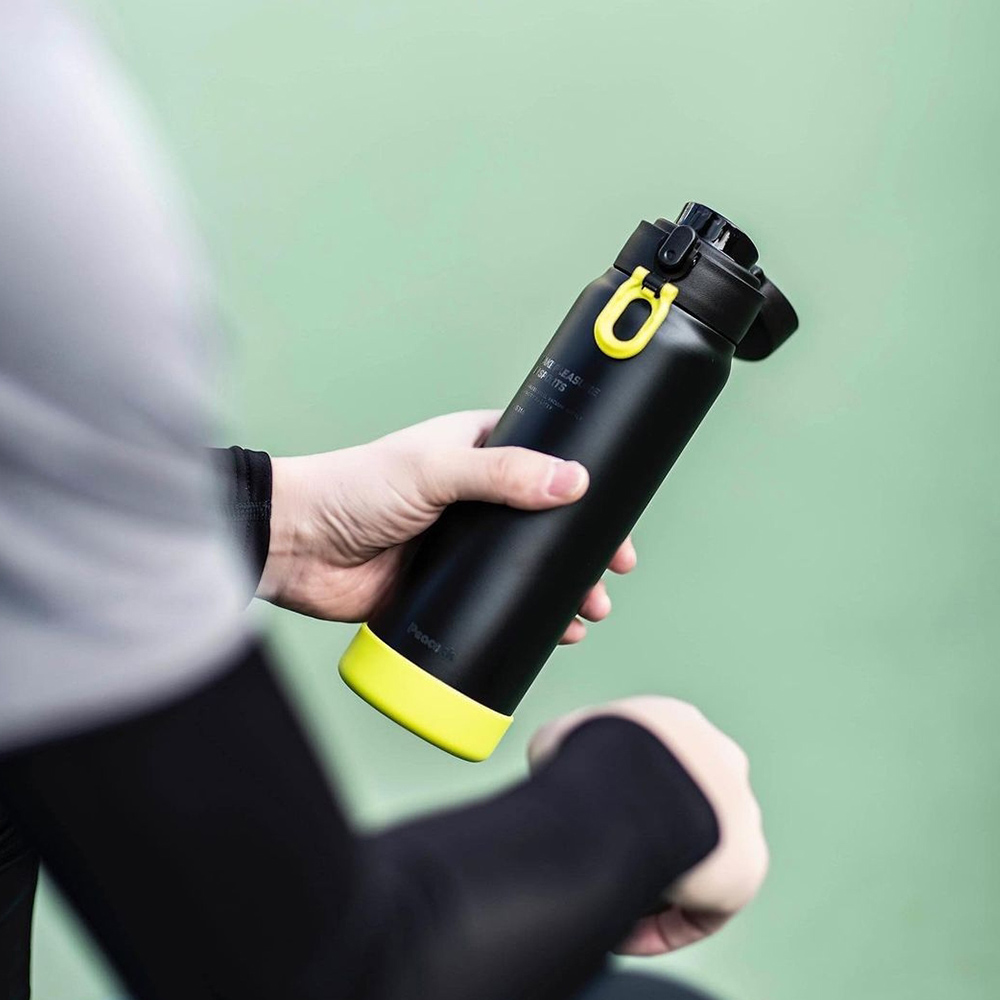 【日本孔雀Peacock】運動酷跑316不鏽鋼 直飲保冷保溫杯800ML(耐衝擊矽膠底座)-原鋼色, , large