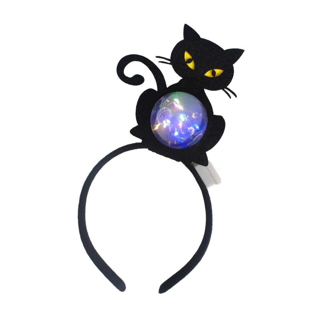 摩達客★萬聖派對頭飾★萬聖黑貓造型圓球燈頭扣, , large