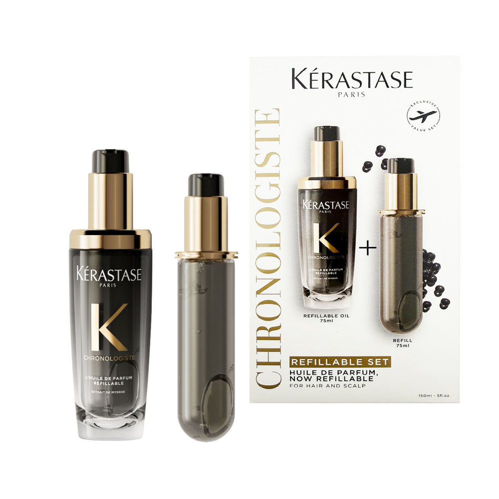 【Kerastase 卡詩】 黑鑽極萃逆時玫瑰香氛露 75ml+填裝瓶 75ml