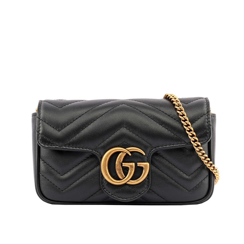 GUCCI GG Marmont牛皮翻蓋肩背/斜背鏈包(mini款)/黑色, , large
