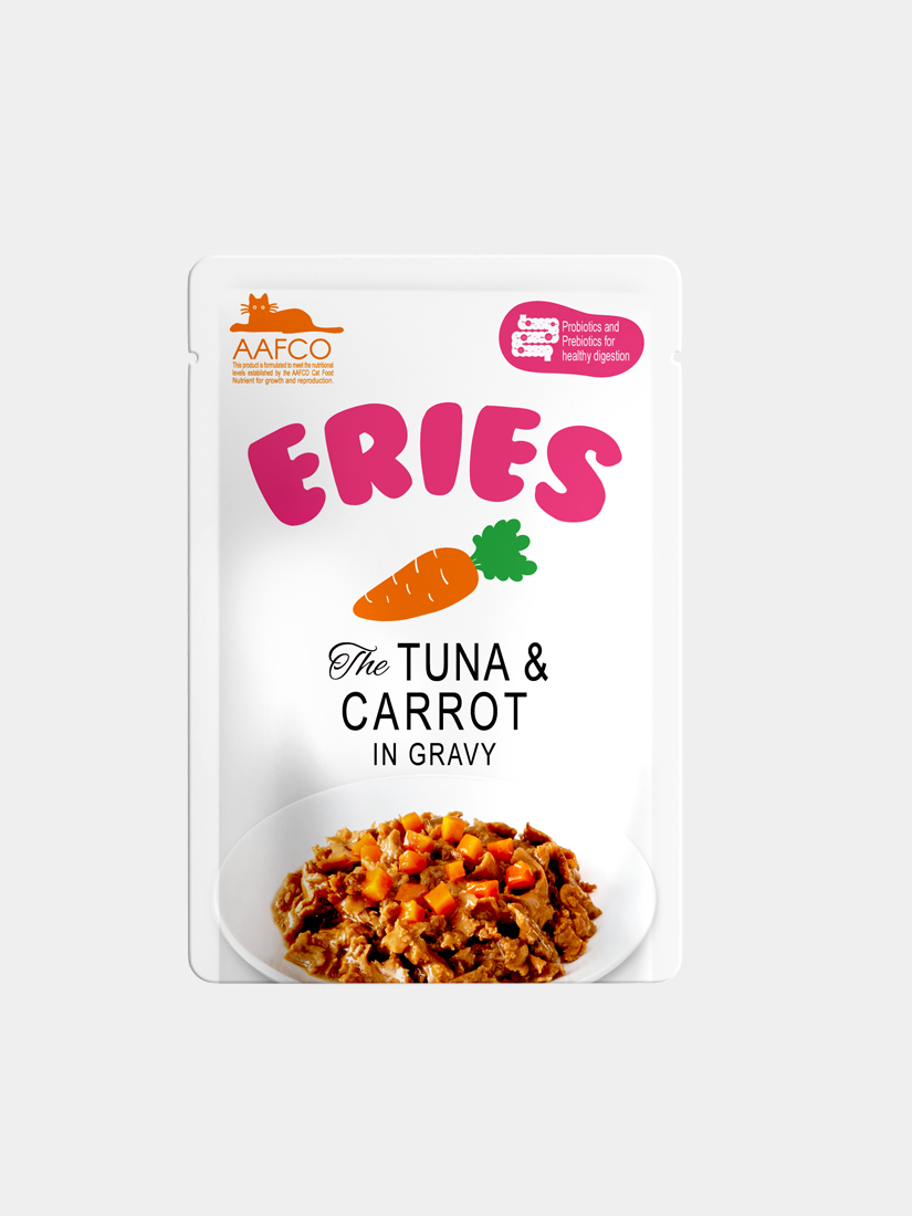 【拉拉寵物小舖】Eries 伊瑞思 貓主食餐包 鮪魚佐胡蘿蔔80g 法麗 好肚肚益生元系列, , large