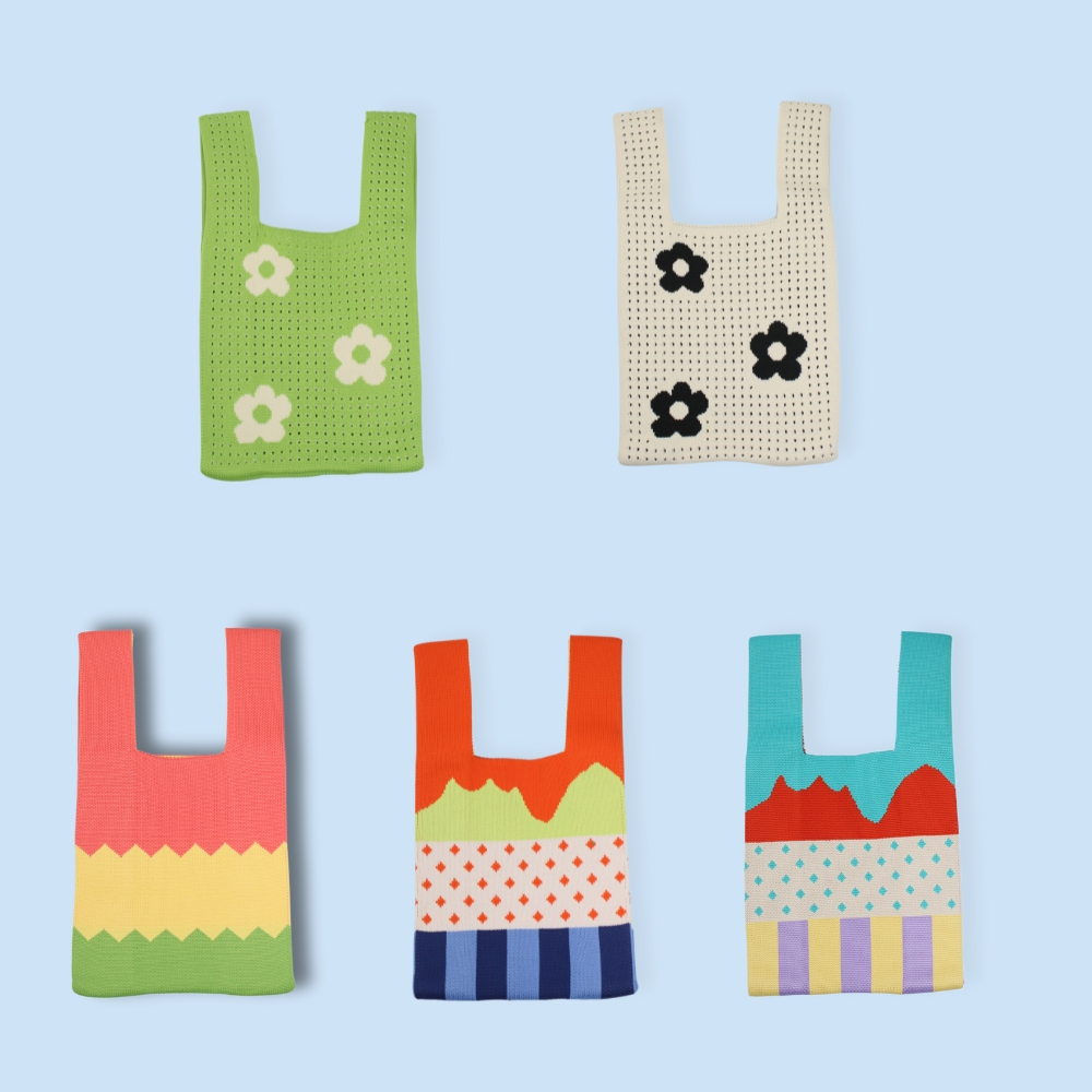 【YUN SELECT】韓系選品 針織手提包-格子愛心 編織包 手提袋 手提背心包, , large