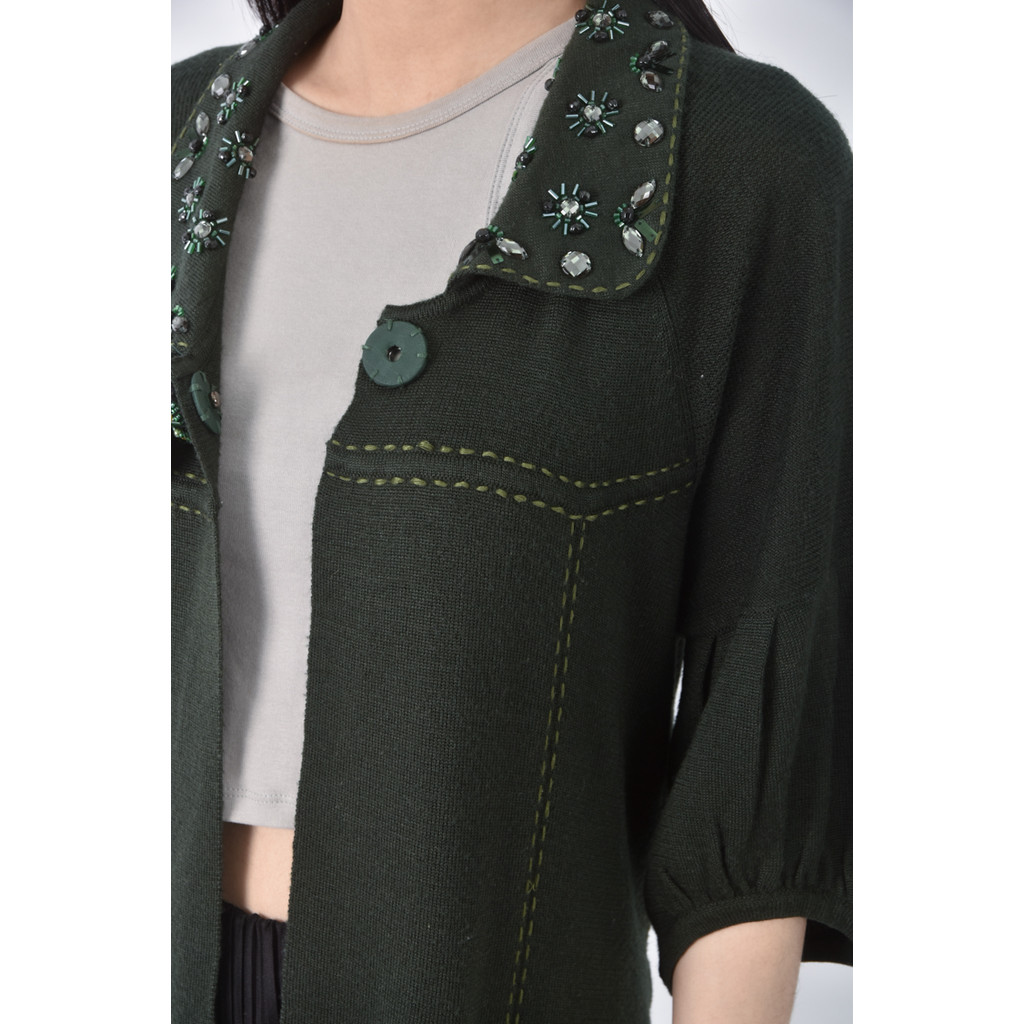 (L) i vicki羊毛素面綠色外套二手衣, , large