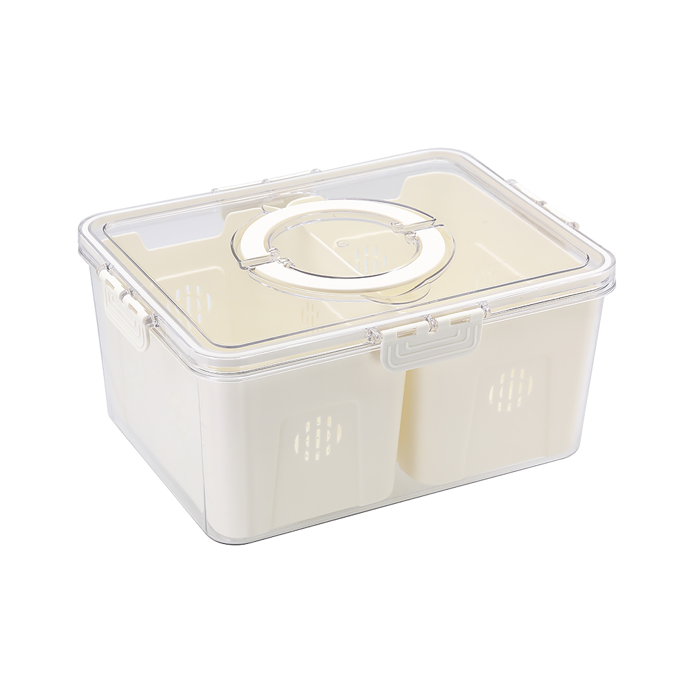 SHCJ 食材密封瀝水保鮮盒 【6L大款2分格】 保鮮瀝水盒 冷凍冷藏 保鮮盒分隔 手提保鮮盒, , large