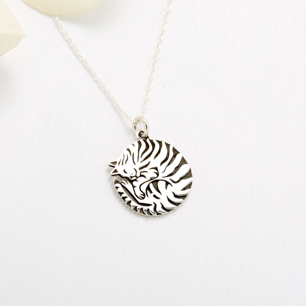 【Angel & Me】沉睡 虎斑貓 Cat s925 純銀 項鍊 生日 情人節 禮物 快速出貨