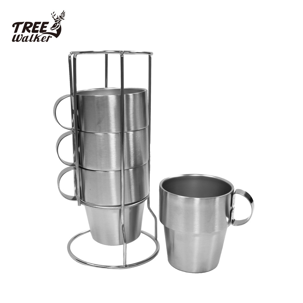 304 Stainless Steel Coffee Mugs with Storage Rack, , large