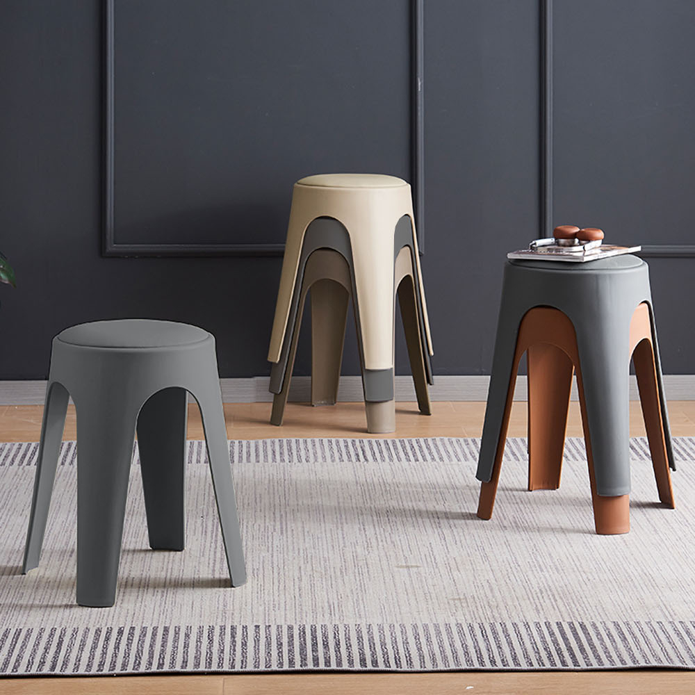 【AOTTO】莫蘭迪貓抓皮加厚疊加圓凳椅凳-2入咖啡色(ID-002BR*2), , large