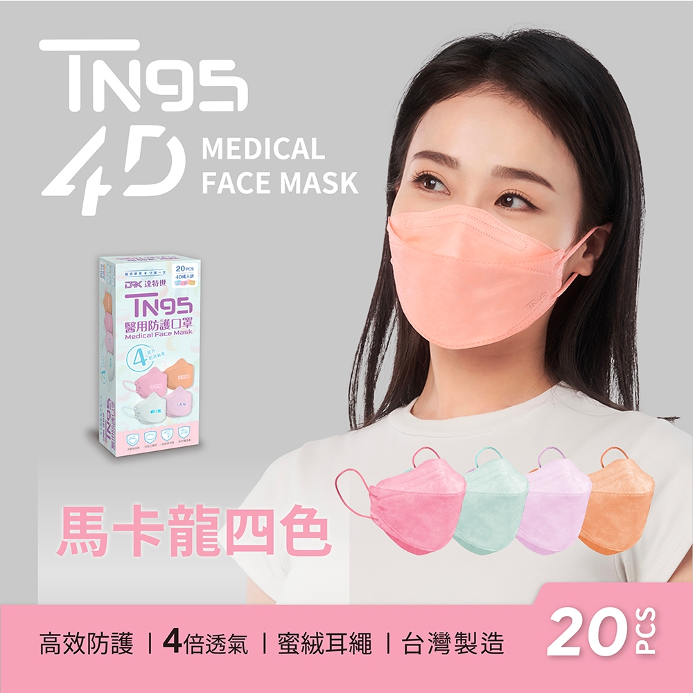 【DRX達特世】TN95醫用4D口罩-繽紛系列-TN95成人-莫蘭迪四色(20入), TN95成人-莫蘭迪四色-20入, large