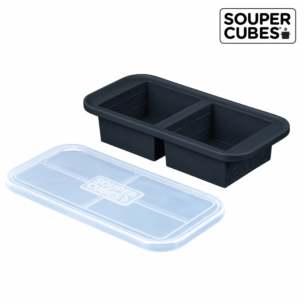 官方直營【Souper Cubes】多功能食品級矽膠保鮮盒_曜石灰2件組(2格+4格), , large