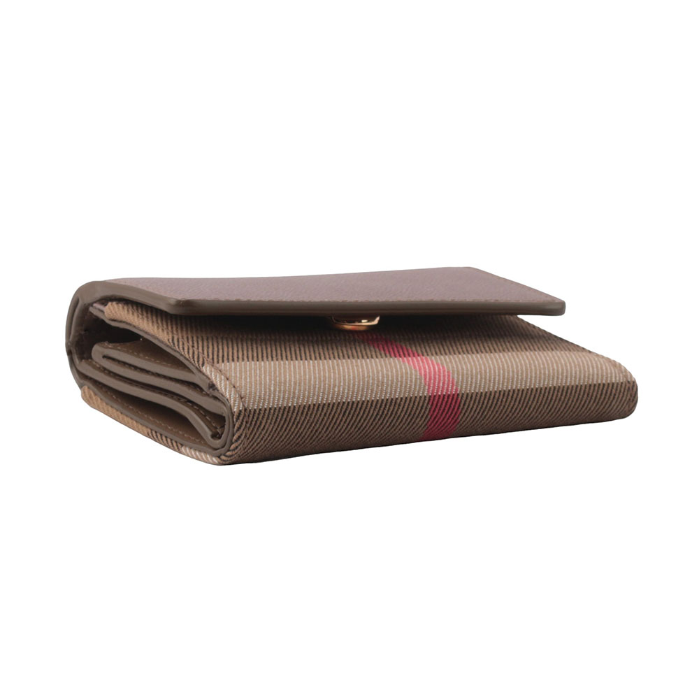 BURBERRY Lancaster 牛皮及帆布格紋三折短夾/水貂灰/棕色, , large