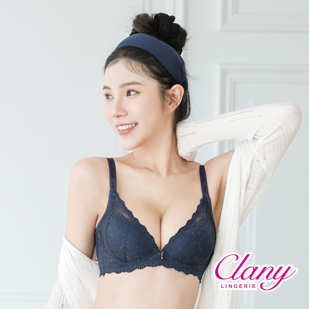 【Clany可蘭霓 】台灣製 法蕾柔波 抑菌石墨烯軟鋼圈ABC水美人蕾絲內衣 8066-62 深灰藍, , large