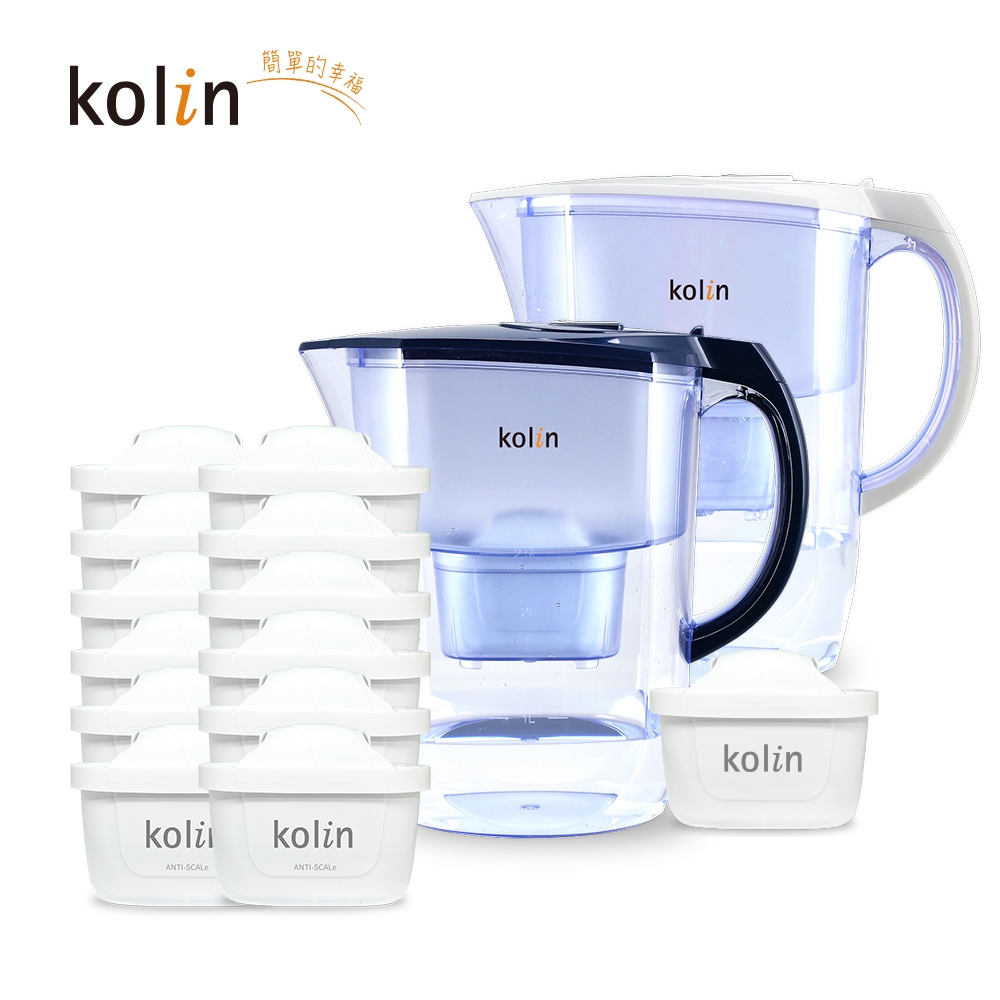 Kolin 歌林 3.8L濾水壺(內含四重濾芯*1)+五重淨垢濾芯12入(共1壺13芯/適用Brita), , large