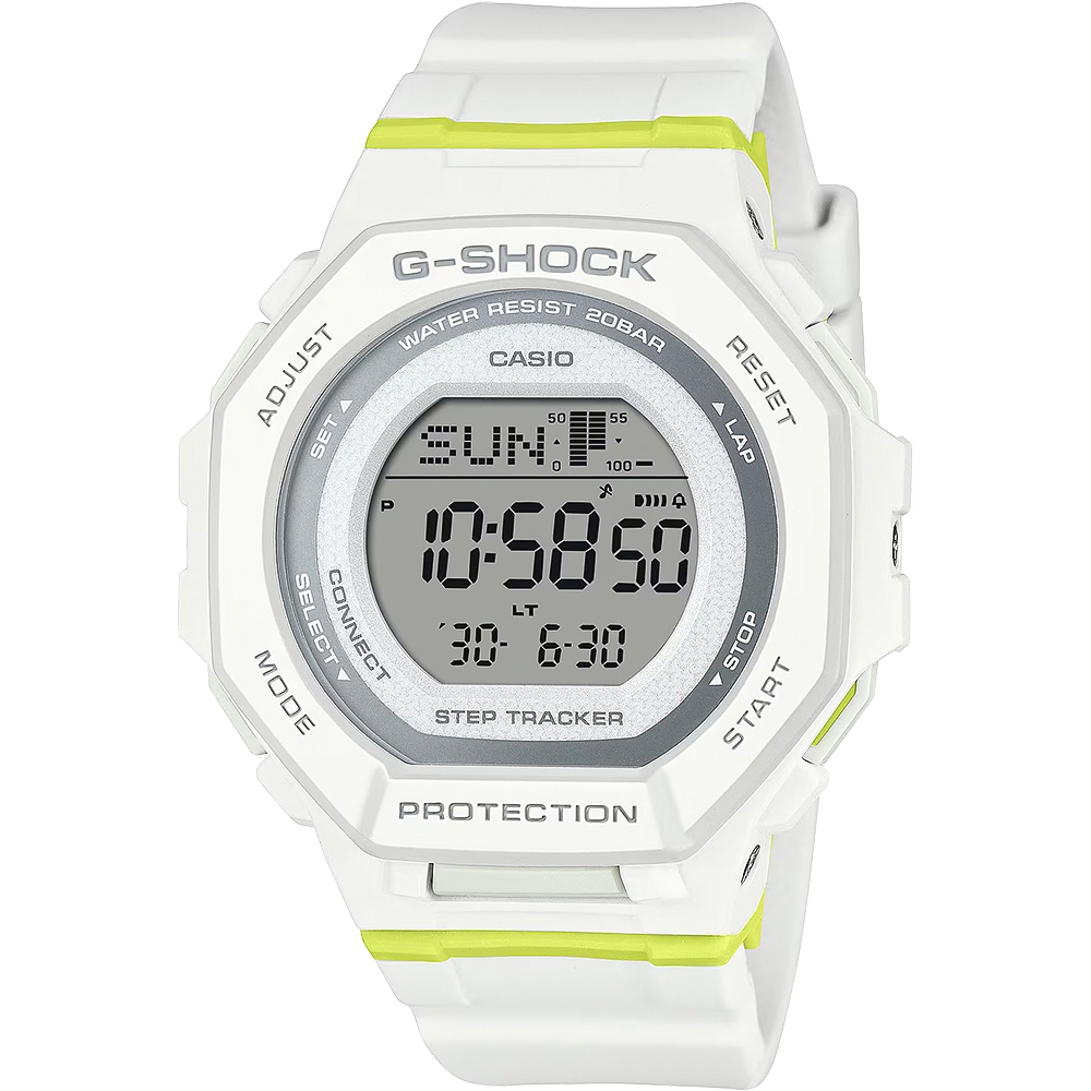 CASIO 卡西歐 G-SHOCK 計步藍芽手錶 清爽色彩女錶-白色 GMD-B300SC-7, , large