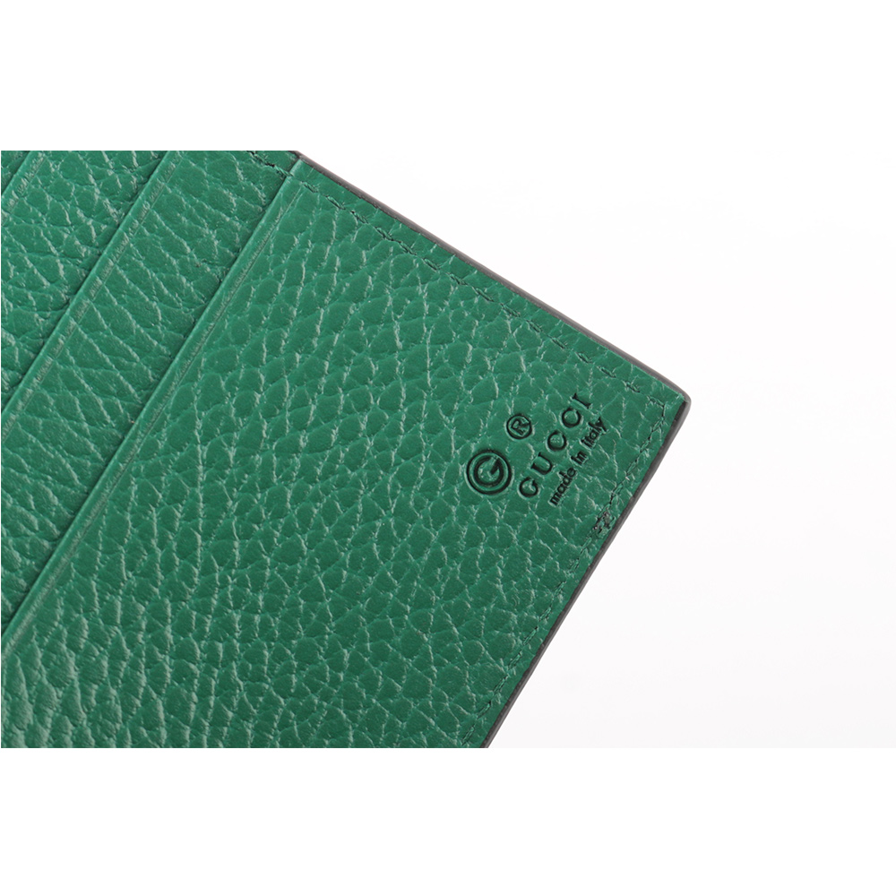 GUCCI 金屬縫線雙G Logo牛皮雙色6卡短夾/黑色/綠色, , large