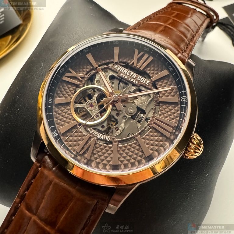 [星晴錶業]Kenneth Cole手錶,44mm,KCWGE2122404古銅色錶面玫瑰金錶殼咖啡色真皮皮革錶帶款, , large