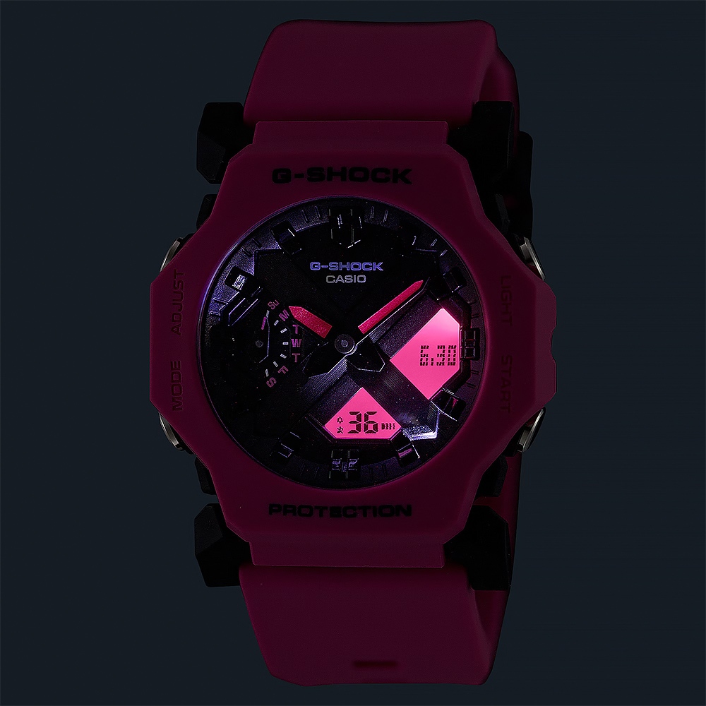 CASIO 卡西歐 G-SHOCK 極簡纖薄小巧雙顯手錶-亮粉 GA-2300-4A, , large