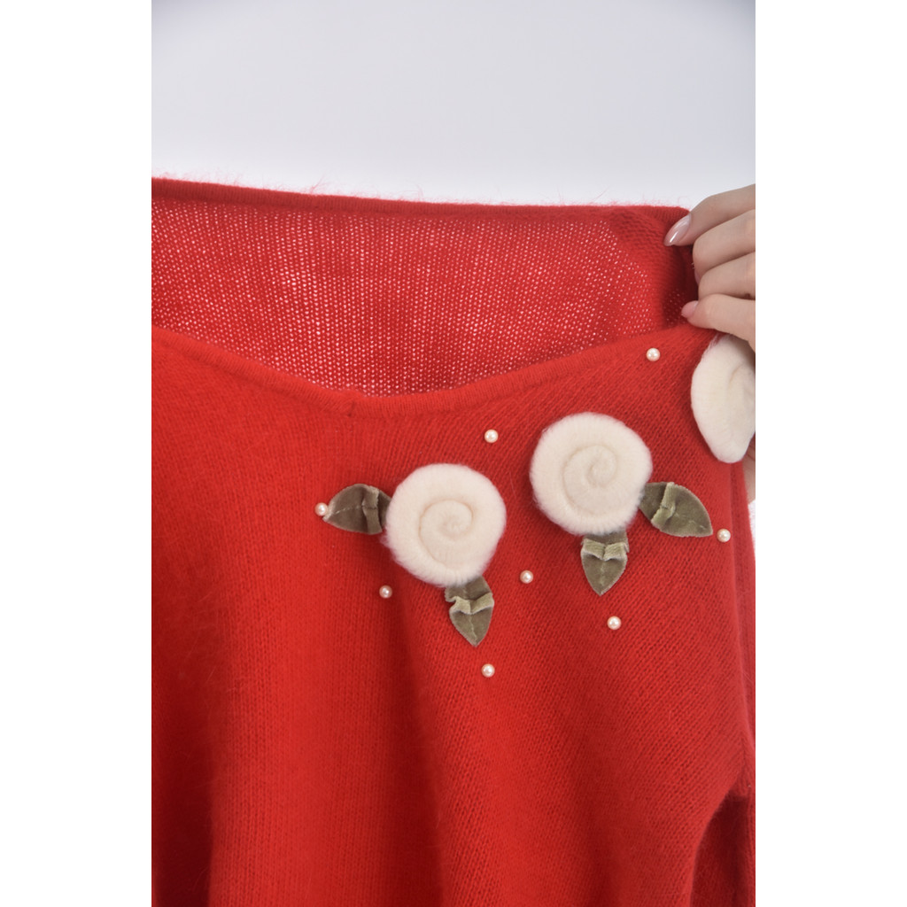 (S) 圓領紅色長袖上衣二手衣, , large