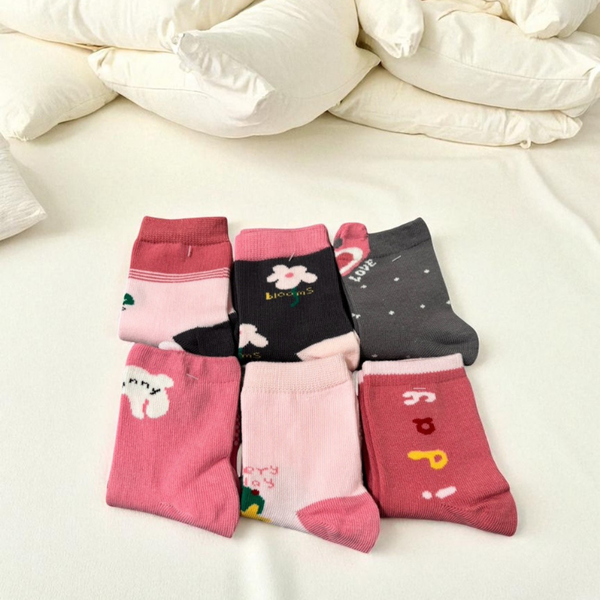 [Kaimei Cotton Industry] 12 pairs of random excellent pure cotton non-slip children's socks sweet pink style flower children's socks cartoon children's socks cute socks boys and girls socks bunny small flower, , large