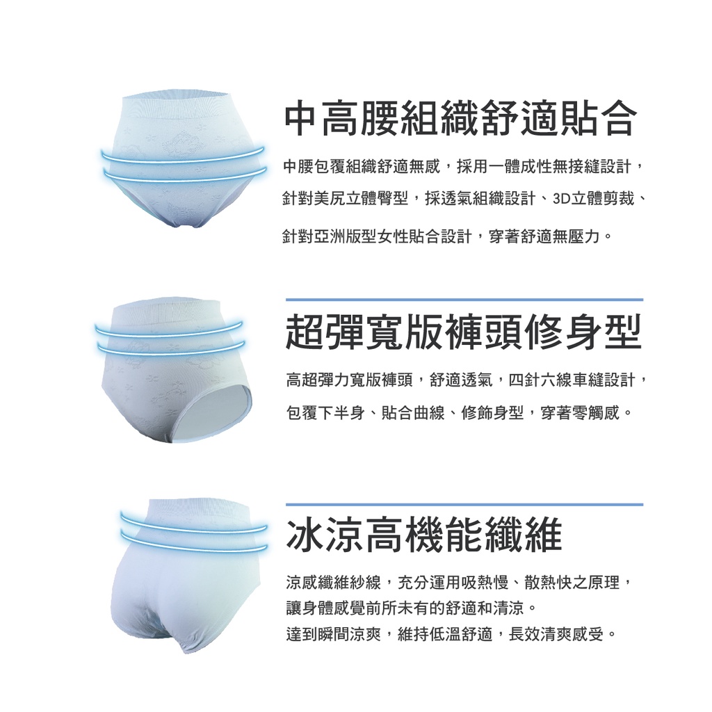 【AREXSPORT台灣製】P028 涼感內褲 中高腰 女內褲 無痕內褲 加大運動內褲 涼感三角內褲 涼爽吸排親膚高彈力, , large