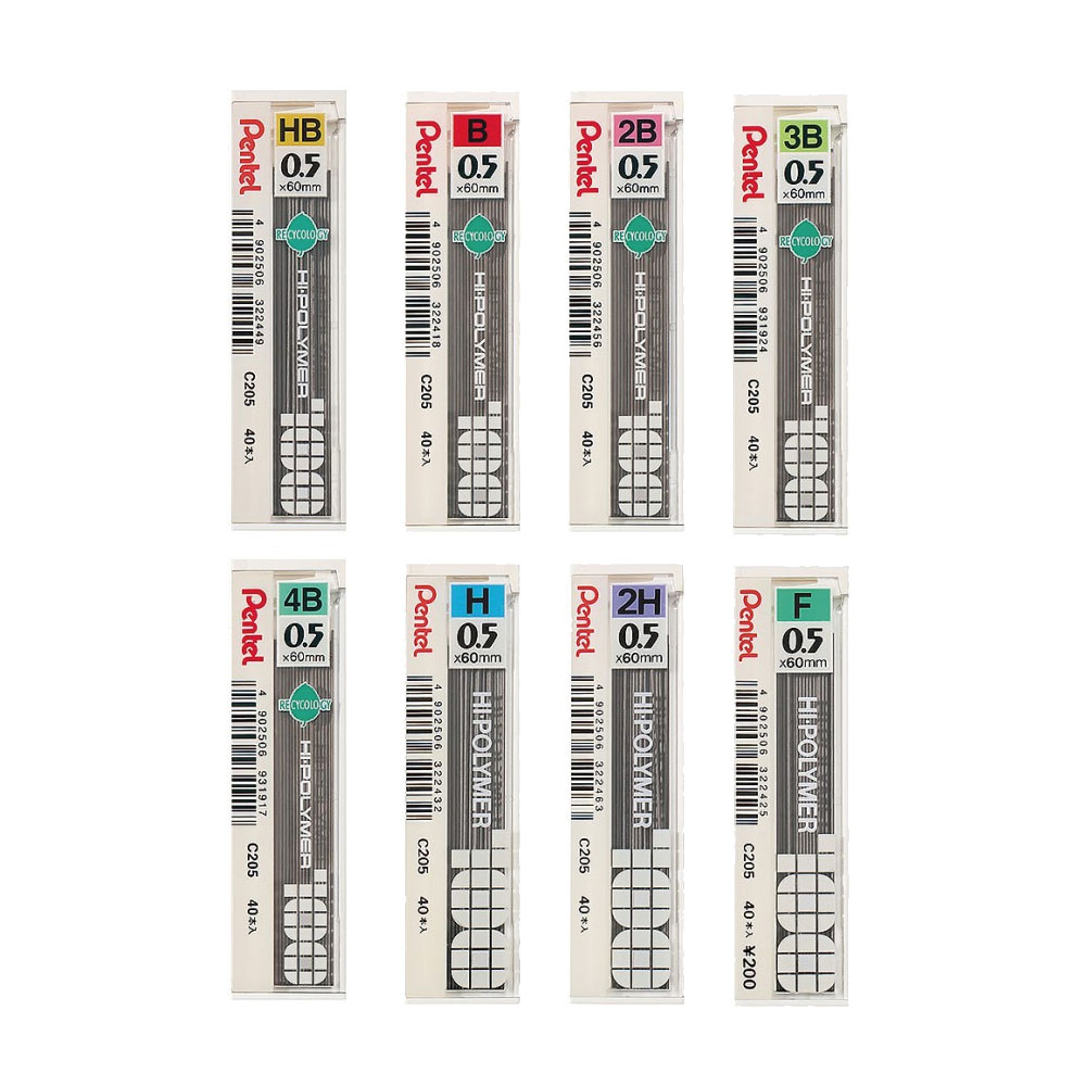【Pentel 飛龍】HI-POLYMER 自動鉛筆芯 8種硬度 0.5mm 10筒/盒 C205 - 2H, , large