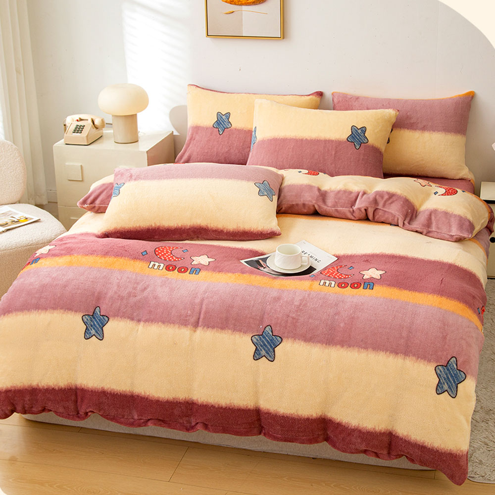 A-nice JOJO專櫃品牌 加厚款法蘭絨 床包兩用被毯四件組 柔軟細緻保暖 C - 星月夢境, , large