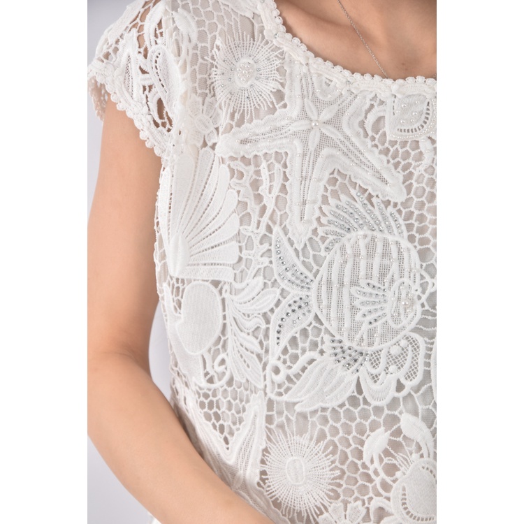 (M) cidani蕾絲珍珠無袖白色上衣二手衣, , large