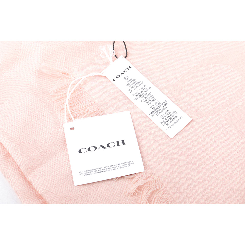COACH 滿版CC Logo 及素色羊毛混絲雙面可用圍巾/腮紅粉, , large
