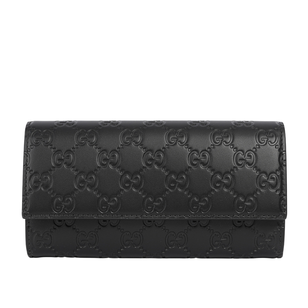 GUCCI GG Logo 滿版壓紋牛皮翻蓋二折長夾/黑色, , large