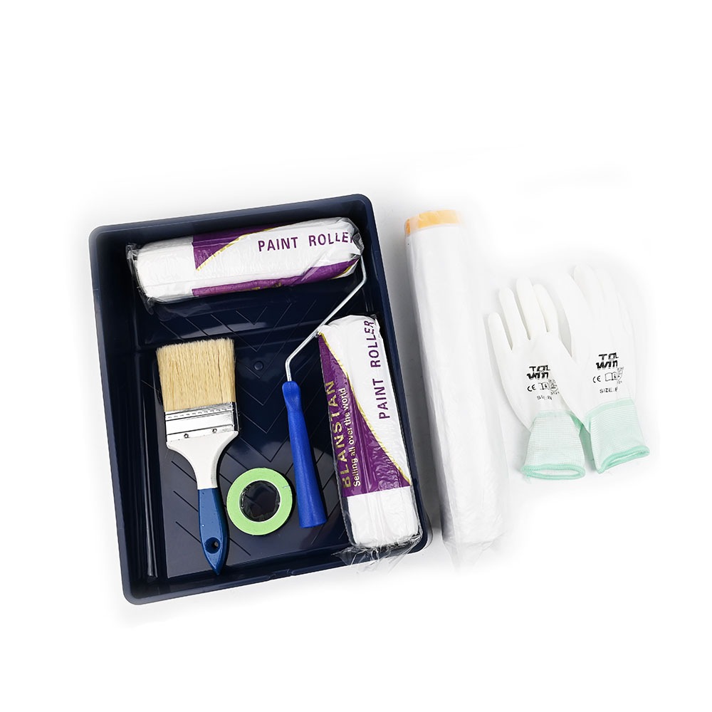 台灣現貨！油漆工具組合 居家DIY 多種組合 滾筒油漆刷 長毛木柄油漆刷 養生膠帶遮蔽膜 合紙遮蔽膠帶, , large