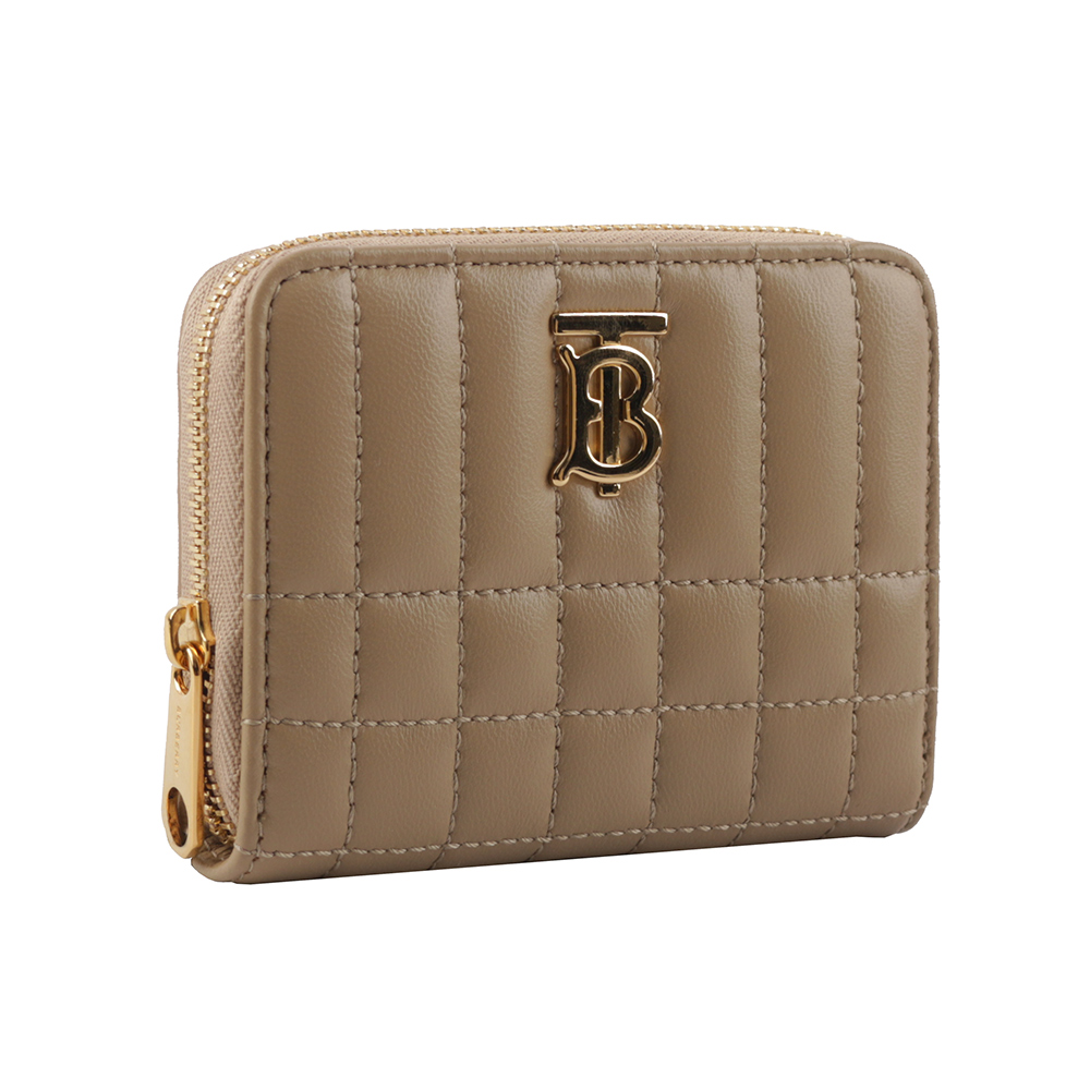 BURBERRY Lola 金字小羊皮縫線設計ㄇ形拉鍊零錢包/燕麥色, , large