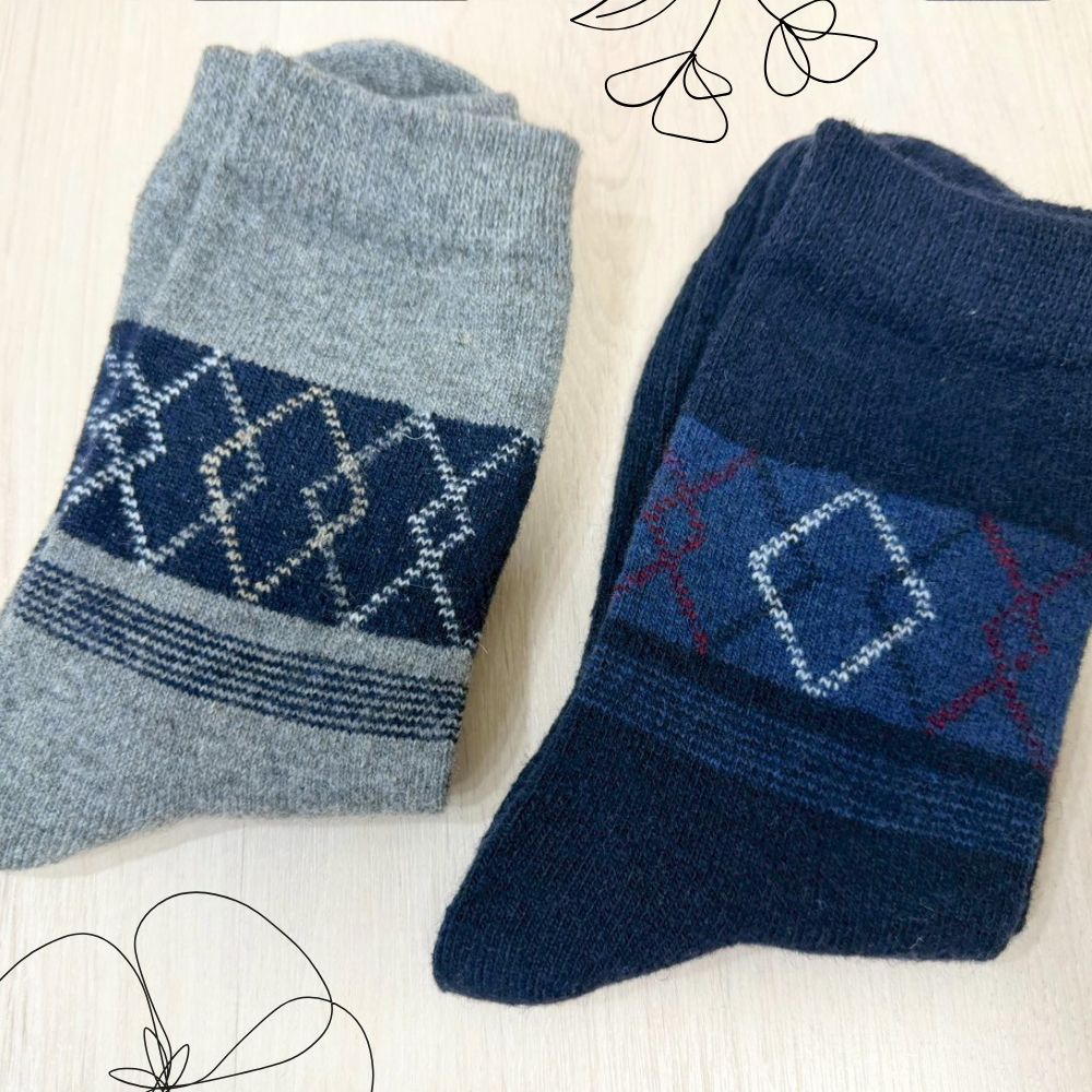 [Kaimi Cotton] 7-Pair Set &ndash; Random Colors &ndash; Winter Essential (Men&rsquo;s) Premium Thermal Wool Socks &ndash; Cold-Proof / Warm / Long Winter Socks &ndash; Argyle Design, , large