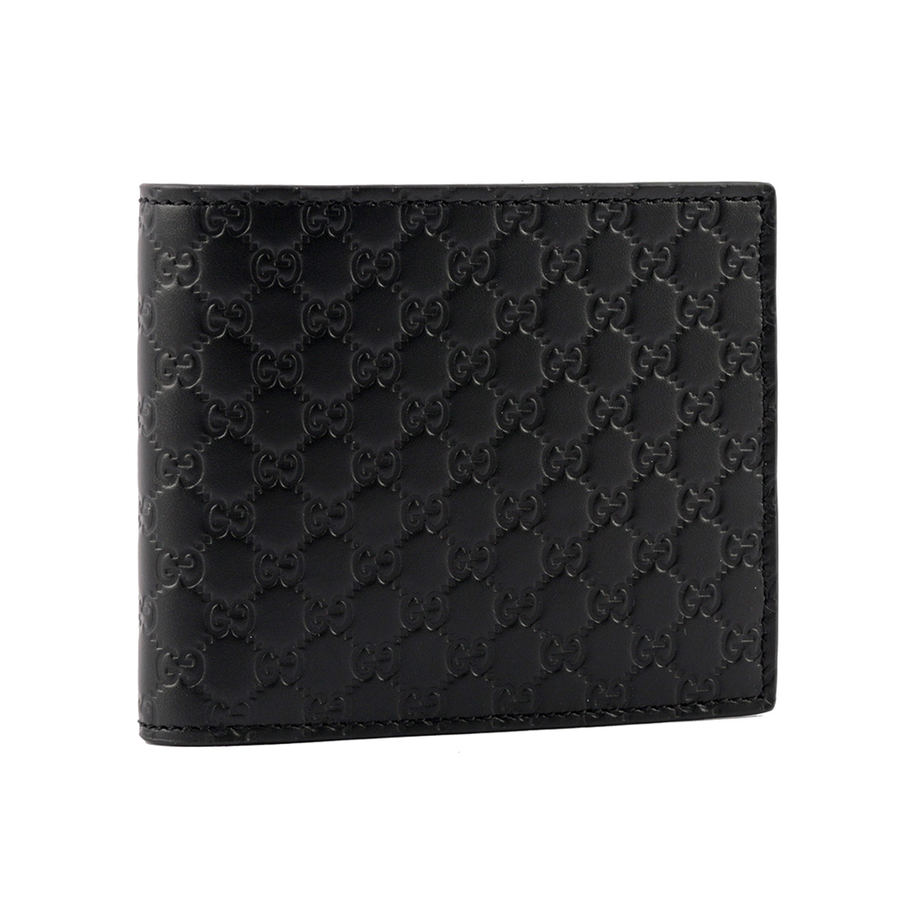 GUCCI Guccissima 壓印牛皮對開零錢袋短夾/黑色, , large