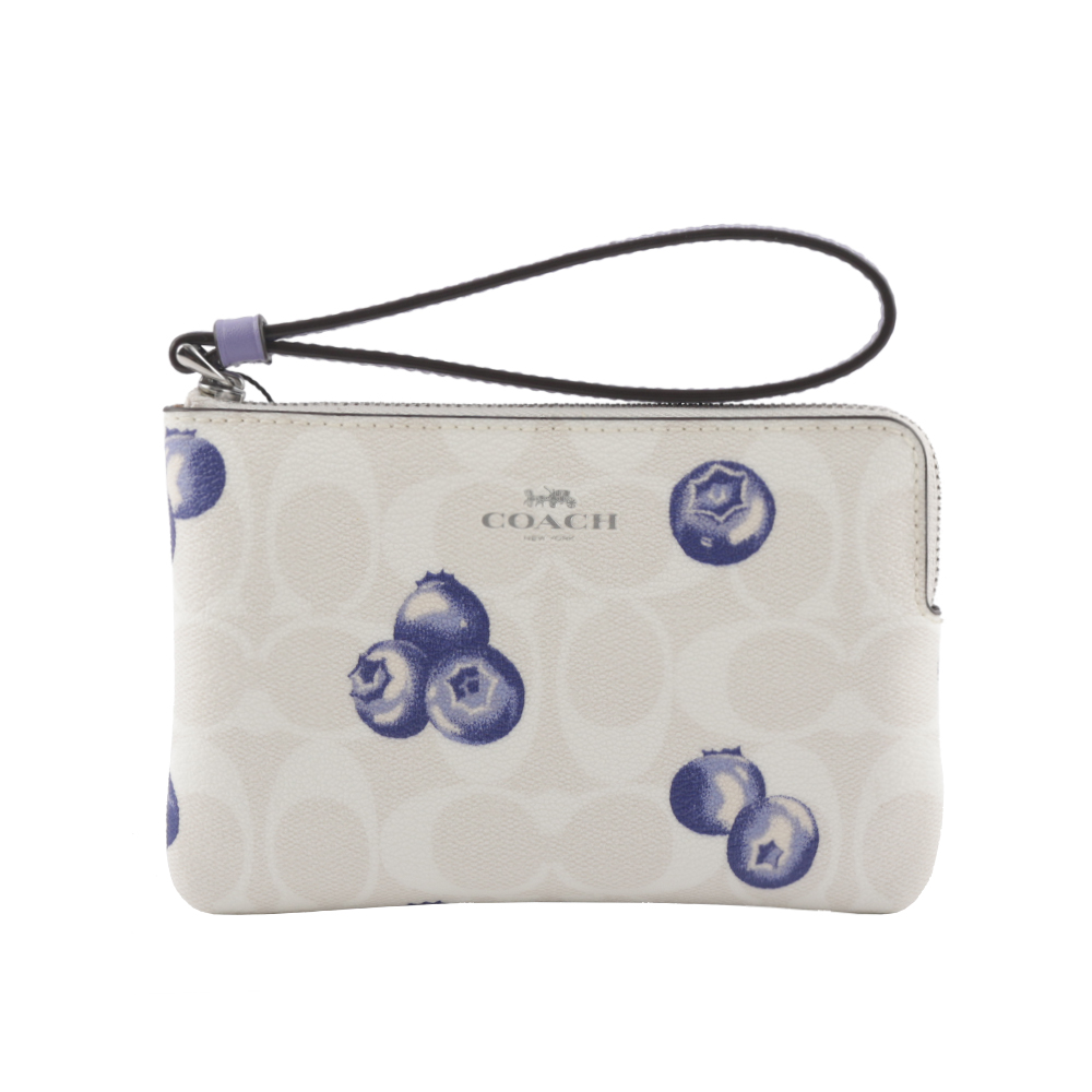 COACH CC Logo 藍莓圖案塗層帆布手拿包/白色/紫羅蘭, , large