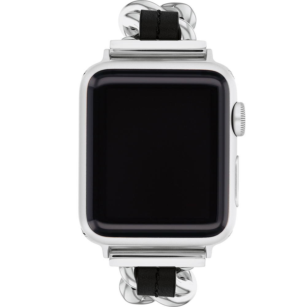 COACH Apple Watch 錶帶 38/41mm 適用 鍊帶結合皮錶帶- 銀x黑(不含手錶), , large