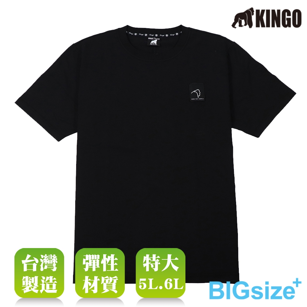 KINGO-超大尺碼-男款 圓領T恤-黑-415135, , large