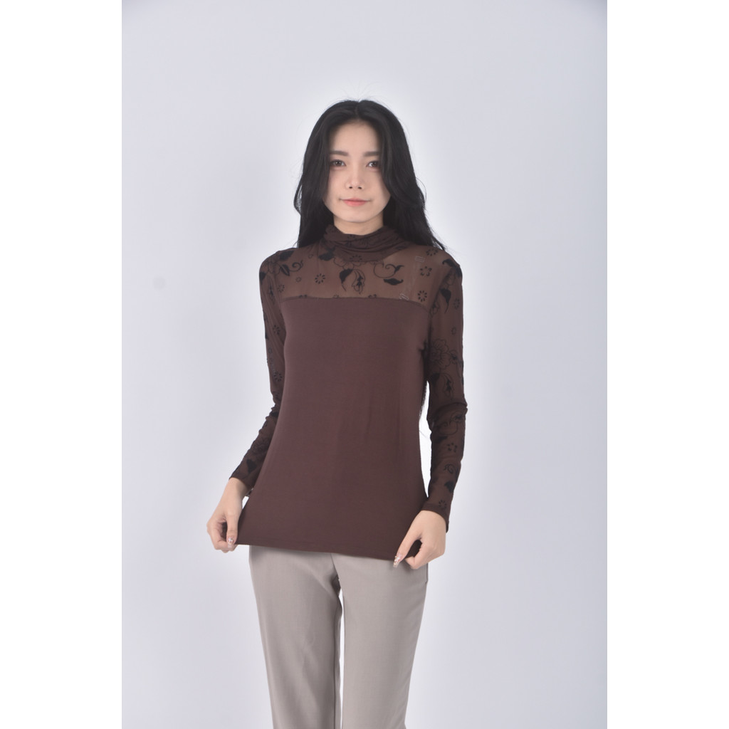 (S) l lar紡紗高領棕色長袖上衣二手衣, , large