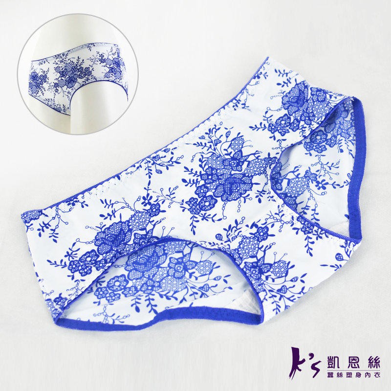 【K's凱恩絲】古典華麗青花瓷系列專利蠶絲內褲(4色組), , large