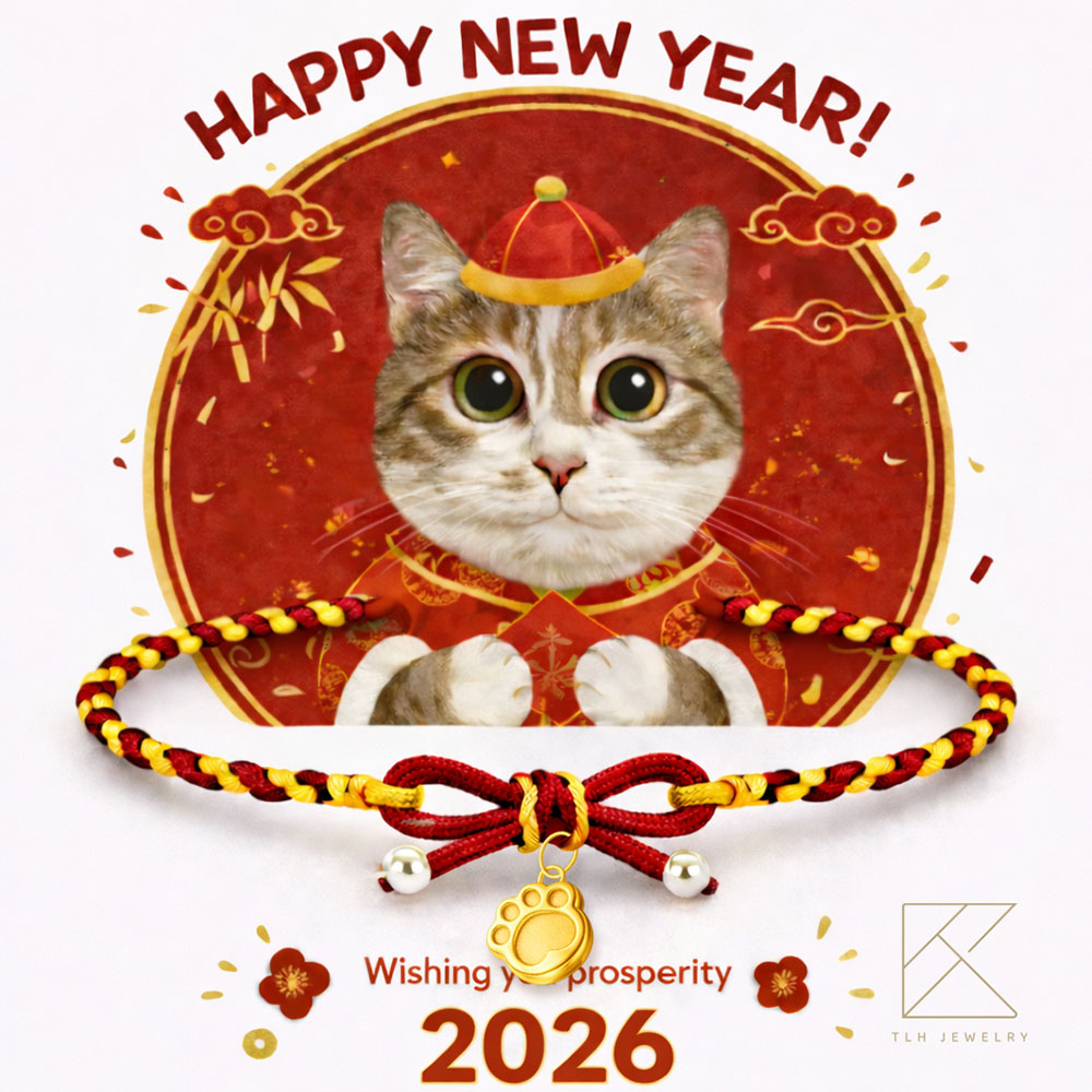 【TLH】黃金墜編織蝴蝶結手繩 純金999 喵守財 &times; 馬上有錢 約重0.07錢&plusmn;0.02 隨機贈送馬年御守 (馬年 過年 送禮), , large