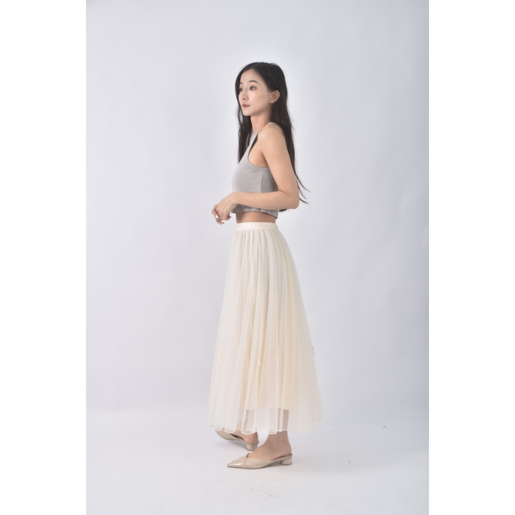 (S) 質感網紗杏色長裙二手衣, , large