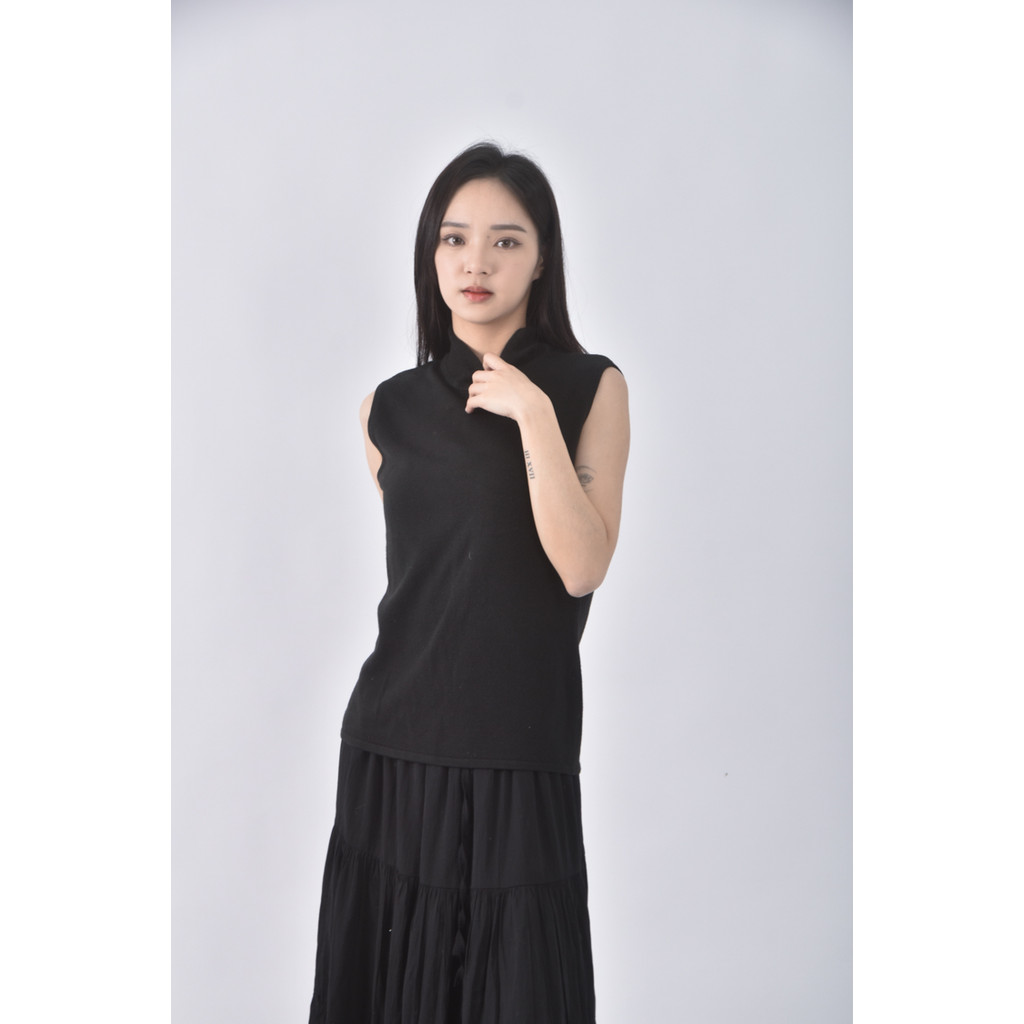 (S) 高領背心黑色長袖上衣二手衣, , large