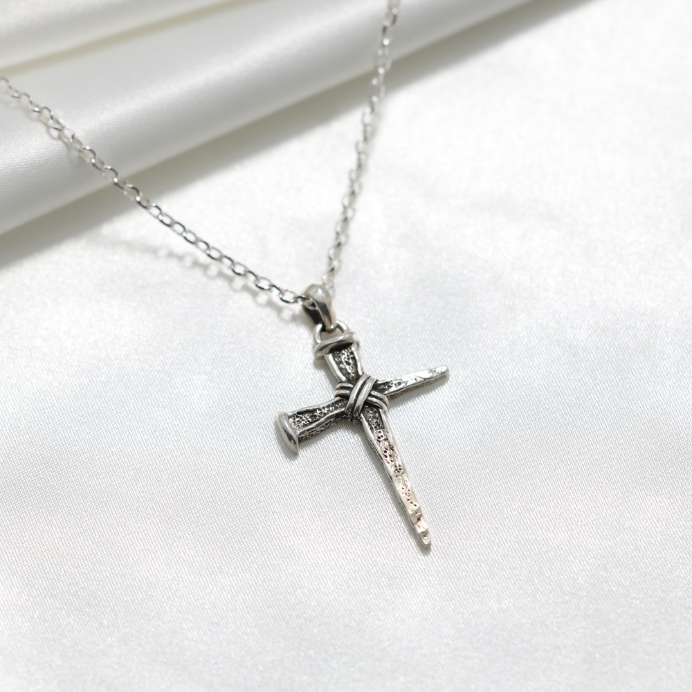 【Angel & Me】Faith Nail Cross s925 sterling silver necklace birthday gift, , large