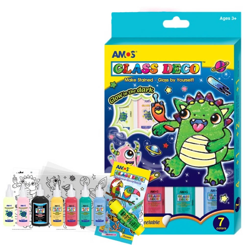 【AMOS 阿摩司】韓國原裝  7色 夜光 22ML 玻璃彩繪膠 / 組 GD22P7R, , large