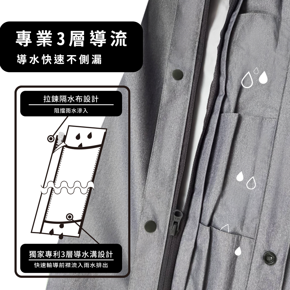 [TDN] Denim Front-Opening Quick-Drying Waterproof One-Piece Raincoat EU4500 Extra Long (Stone Gray), , large
