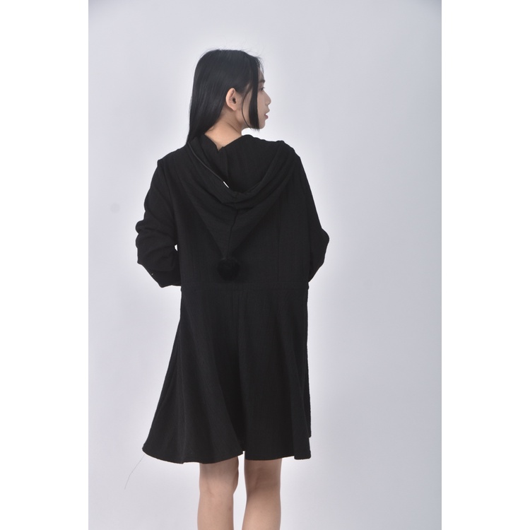 (XL) wy fashion韓牌拉鍊抽繩黑色洋裝二手衣, , large