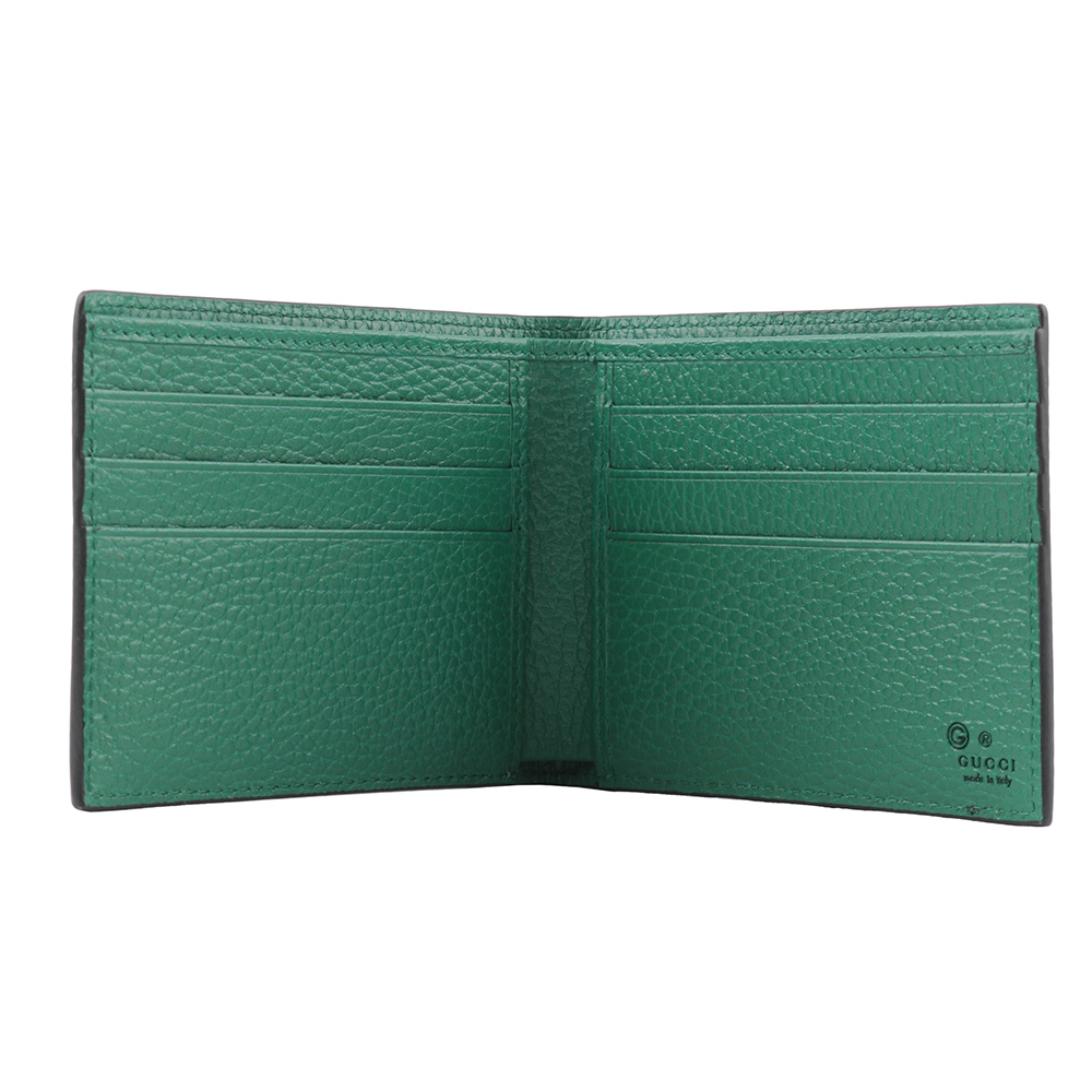 GUCCI 金屬縫線雙G Logo牛皮雙色6卡短夾/黑色/綠色, , large