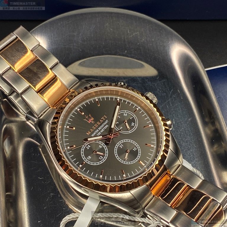 [星晴錶業]MASERATI手錶,42mm,R8853100020古銅色錶面玫瑰金錶殼金銀相間精鋼錶帶款, , large