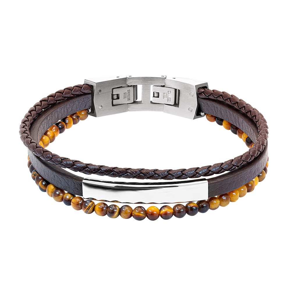 【快速出貨】法國 ROCHET Yale系列 虎眼石 皮革男士手環 HB6603, , large