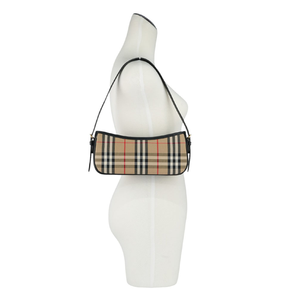 BURBERRY Sling 格紋帆布及小牛皮肩背包/米色/黑色, , large