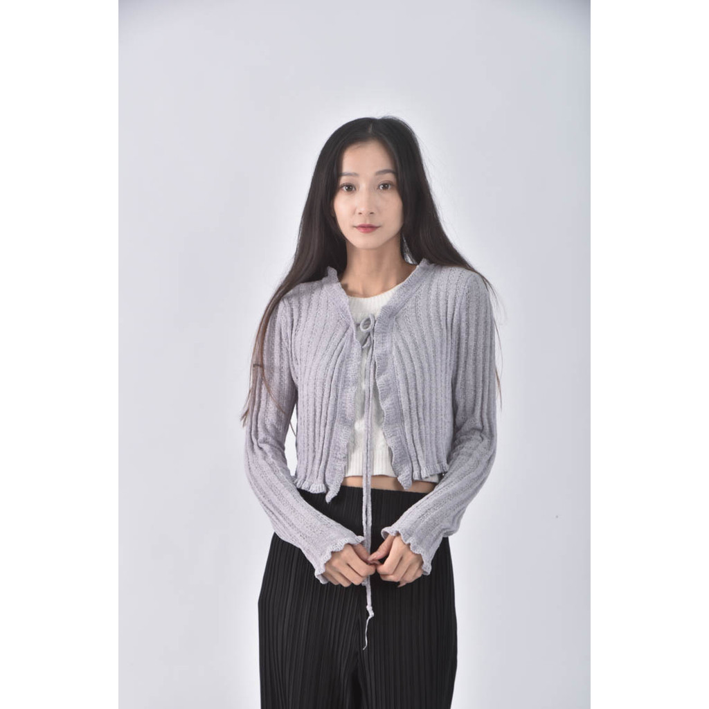 (S) 【粿粿私服】yifan韓牌質感修身短版針織綁繩紫色罩衫二手衣, , large